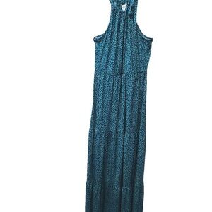 Gilli Women's Whitney Knit Tiered Keyhole Back Maxi Dress in Navy Sz Med NWT